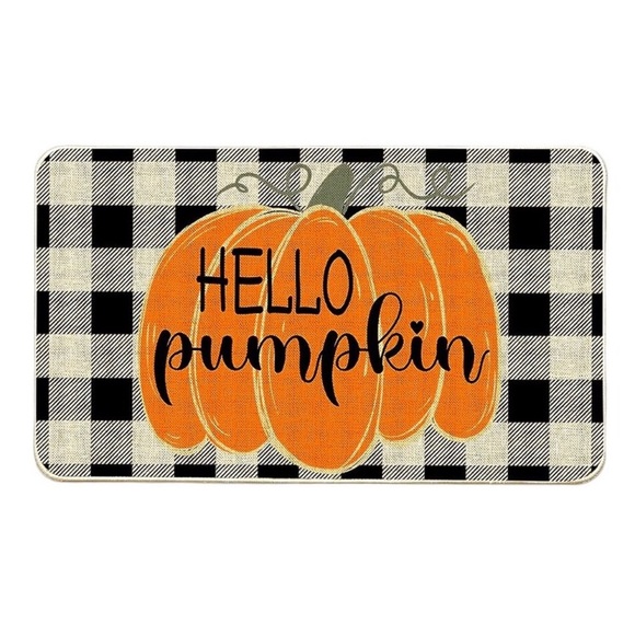 Halloween Buffalo Plaid Pumpkin Hello Door Mat Floor Mat 17x29" Home Decor Gift - Picture 1 of 7